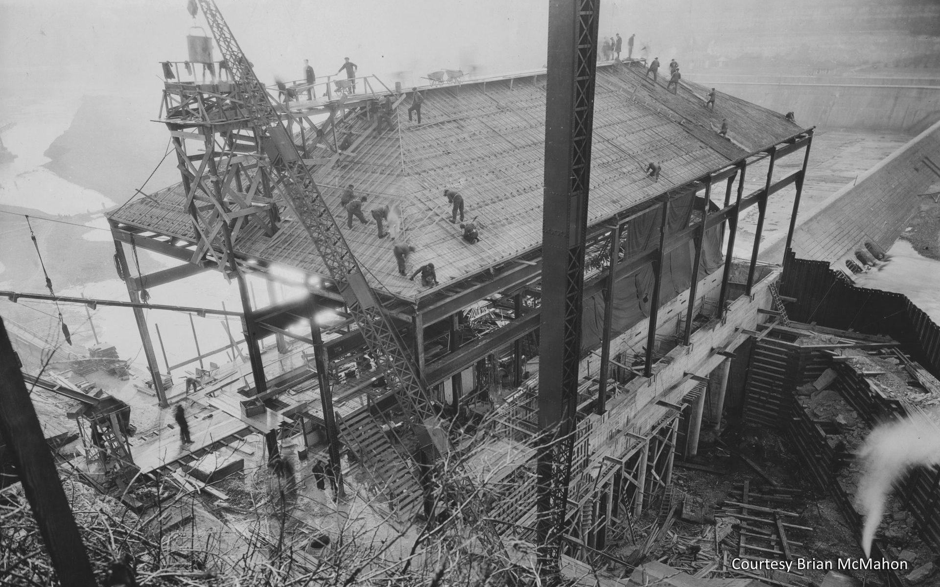 Construction of the hydroelectric plant was well underway in this 1923 photo. The plant began generating electricity in 1924. Courtesy Brian McMahon